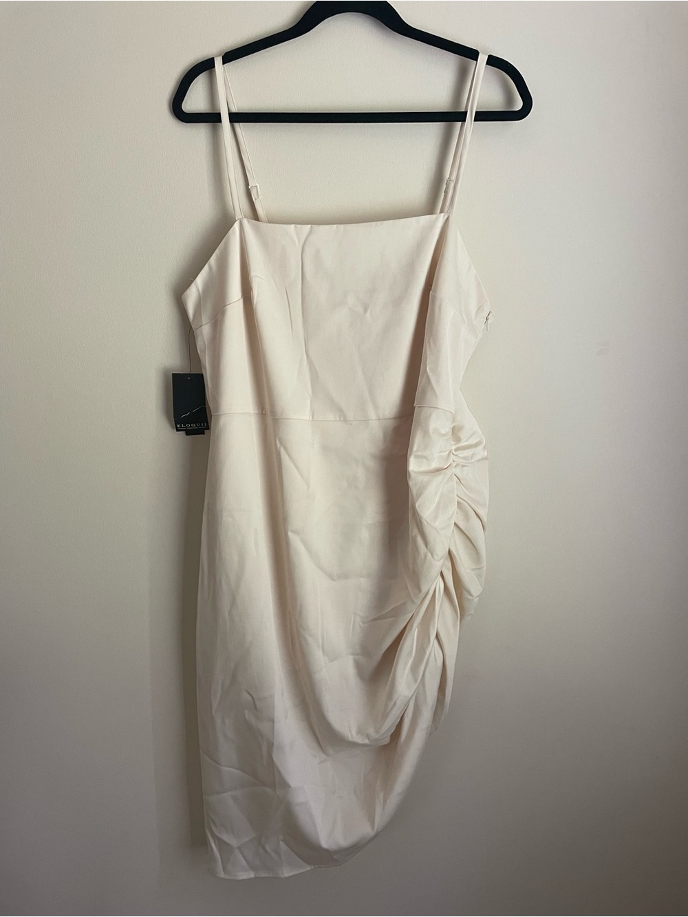ELOQUII Mini Satin Dress Cream with Ruched Side Size 14